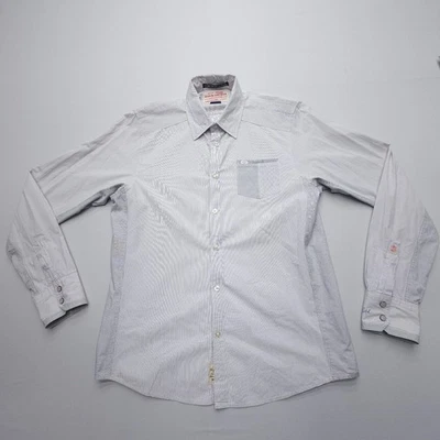 Camisa con botones Scotch & Soda Amsterdam para hombre ~ puños pequeños grises a rayas a presión Foto 1 de 4