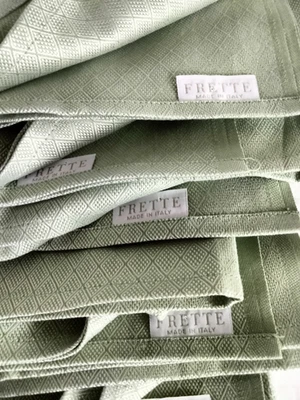 NUEVAS servilletas de algodón Frette 1860 Italia 6 piezas verde blanco con celosía de diamante 21 x 21 Foto 1 de 4