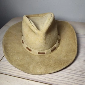 Sombrero de Vaquero Vintage Henschel BEIGE Gamuza Cuero Butch Cassidy Talla S EE. UU. - Imagen 1 de 11