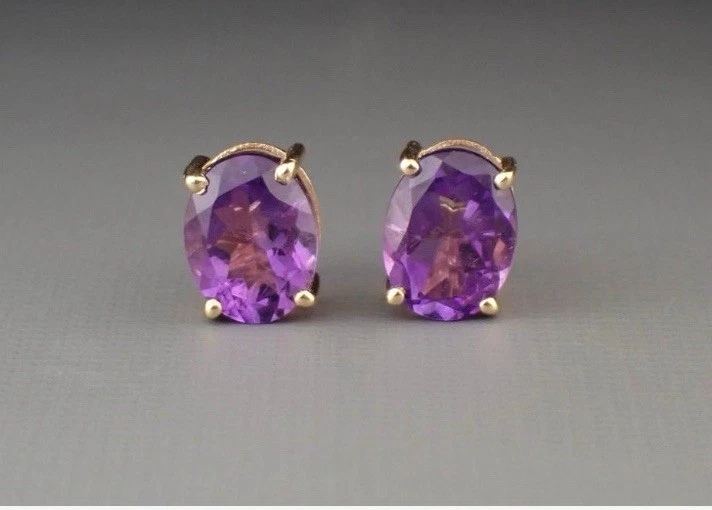 VTG Solid 14 K Gold Amethyst Stud Earrings - Image 1 of 4
