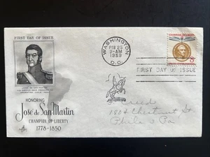 1126 Jose de San Martin Champion of Liberty FDC Art Craft 1959 Washington DC - Picture 1 of 3