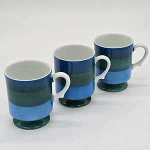 3 Vintage Holt Howard 1966 blau gestreift Kaffeebecher mit Fuß Tassen Japan 7932 - Bild 1 von 6