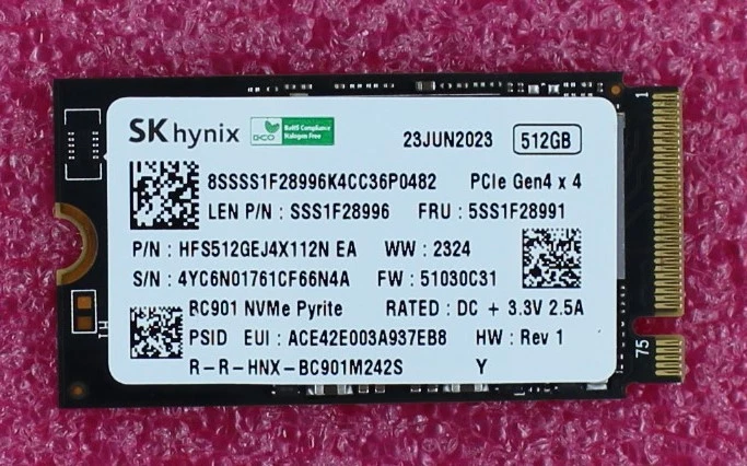 5SS1F28991 - Lenovo 512GB SKH 2242 PCIE G SSD - 1 слот - Изображение 1 из 1