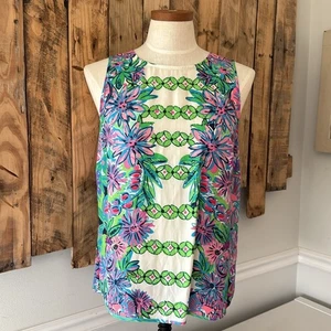Serbatoio Lilly Pulitzer 100% seta fiore Iona bottoni oro S/M resort spiaggia vacanze - Foto 1 di 13