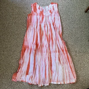 Woman Within Tie-Dye Dress Plus Size 22W Coral Pockets Beachy Cotton Pintuck - Bild 1 von 8