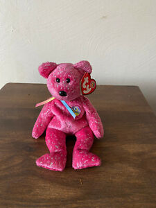 TY Beanie Baby Babies 10 Year Anniversary Decade 7-2003 Pink Purp Bear Plush Toy