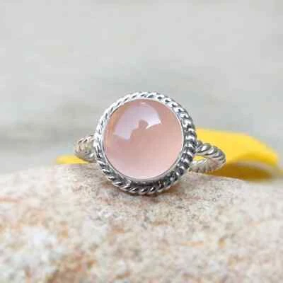 Lovely Rose Quartz  925 Sterling Silver Handmade  Jewelry All Size Ring SR19 - Image 1 of 4