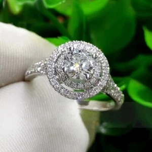 2 Ct Round Cut Simulated Diamond Women's Wedding Ring 14K White Gold Plated - Picture 1 of 4