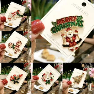Christmas Brooch Pin Crystal Santa Claus Snowman Xmas Tree Party Jewelry Gift CA - Picture 1 of 53