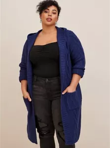 Torrid Manteligan Pullover mit Kapuze Zopfmuster Blau Neu mit Etikett Neu 3X - Bild 1 von 11