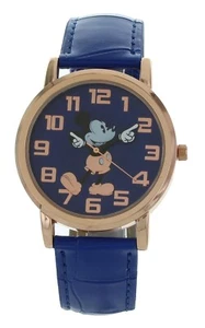 Vintage style Mickey Mouse watch Rose gold tone blue band easy to read - Picture 1 of 4