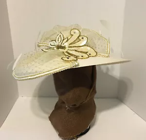 Vintage Off White Derby/Church Hat Sequins/Feathers - Picture 1 of 7