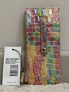 Brahmin Melbourne Kreditkarte schmale Geldbörse SALTWATER TAFFY gelb grün pink Neu mit Etikett - Bild 1 von 12