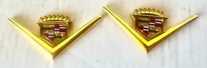 CADILLAC VINTAGE ROOF EMBLEMS PAIR 24K GOLD PLATED - Picture 1 of 1