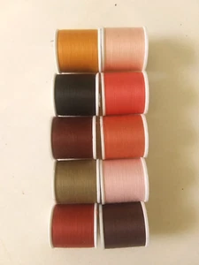 10 Coats & Clark Thread Lot~Shades of Autumn~135 Yd~Rust Brown Green Peach Coral - Picture 1 of 4