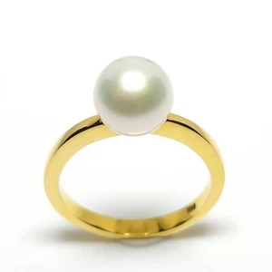 White South Sea Pearl Ring, Solid 14k Gold, 9mm, Australian White Pearl Ring - Picture 1 of 4