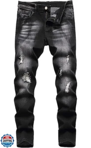 Boy's Black Skinny Fit Ripped Destroyed Distressed Stretch Fashion Denim Jean - Picture 1 of 5