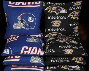 CORNHOLE BEAN BAGS made w New York GIANTS & Baltimore RAVENS FABRIC ACA Reg Bags - Picture 1 of 1
