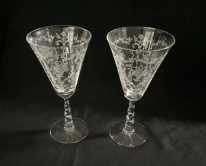 2 Fostoria Mayflower Etch Water Goblet Glasses 7 1/2” Pair - Picture 1 of 3
