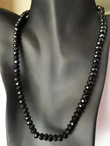 igl Certified Black Shine Beads Black Diamond 6 mm Jet Necklace 925 Clasp - Picture 1 of 5