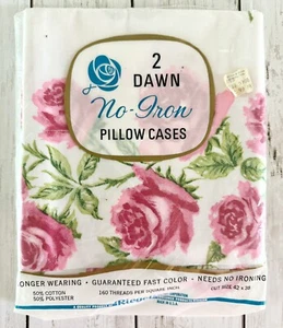 NEU Vintage Riegel Paar weiße Kissenbezüge Dawn Floral rosa Blumen 42x38 - Bild 1 von 6