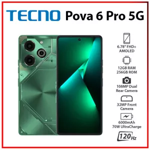 (Unlocked) TECNO Pova 6 Pro 5G 12GB+256GB GREEN Dual SIM Android Cell Phone - Picture 1 of 4