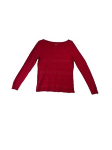 Loft Women Size M Shirt Red Long Sleeve Lace Stripes Light Weight - Picture 1 of 16