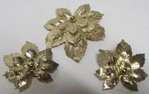 Conjunto broche hojas flores tono dorado y pendientes a juego SAC - Imagen 1 de 2
