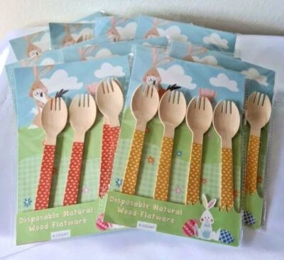 Cubiertos de madera desechables 44 piezas, madera natural, cerdos ecológicos 11 paquetes NUEVO Foto 1 de 4