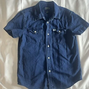 Kids Shirt Polo Ralph Lauren Size 7 Girls Pearl Snap Front Denim Shirt - Picture 1 of 4