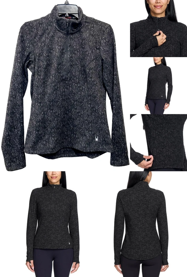 Spyder Active Quarter Zip Pullover Adult Womens Medium Heather Black