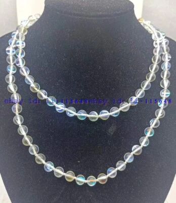 Collar con cuentas de piedra lunar arco iris blanco vintage 6/8 mm piedras preciosas redondas 6-36 pulgadas Foto 1 de 4