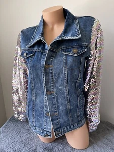 CHAQUETA JEAN S SPARKLE AND SHINE 👀 Glitz Glam para mujer Unicornio Bling Lentejuelas 1152 - Imagen 1 de 21