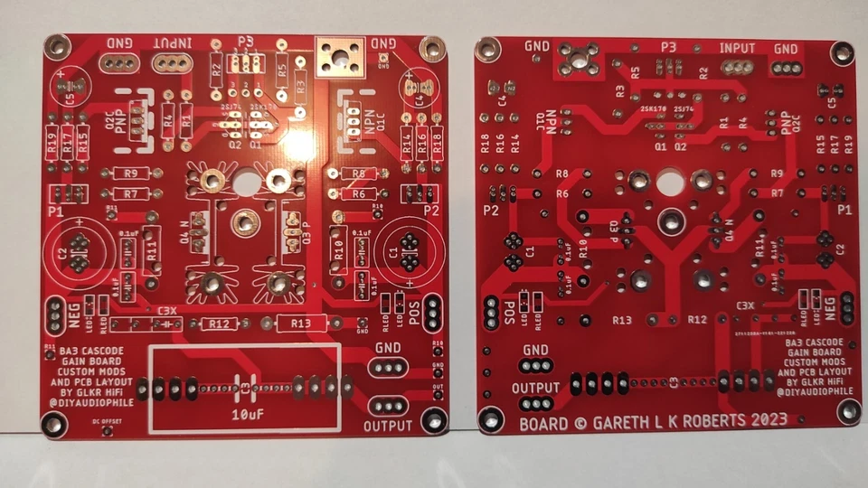 Custom BA3 Cascode Gain Board/PreAmp Zero Negative Feedback 2 blank PCBs RED - Image 1 of 1