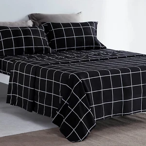 SLEEP ZONE Printed Plaid Queen Size Sheet Set 4 Piece - Double Brushed Microfibe - Picture 1 of 7