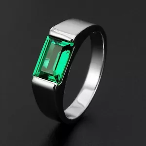 3 Kt Smaragd Grün Diamant Solitär Herren Hochzeit Pinky Bandring Weißgold-Finish - Bild 1 von 7