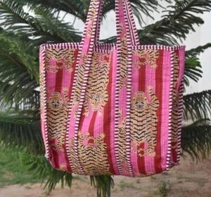 Pink Strip Tiger Handbags Indian Markets Bags For Woman Luggage Bag Shoulder Bag - Picture 1 of 3