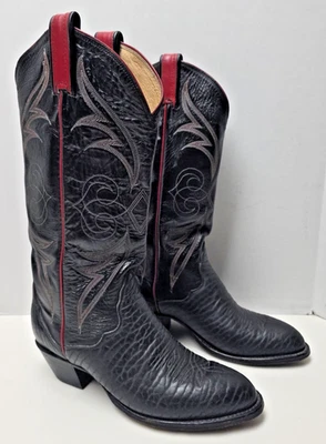 Botas de Vaquero Tony Lama 61003 Rojo y Negro Piel de Toro De Colección Para Mujer Talla 8.5M Foto 1 de 4