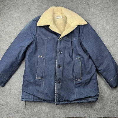 Chaqueta protectora de ropa vintage para hombre XL azul denim imitación sherpa forrada ropa de trabajo EE. UU. AÑOS 70 Foto 1 de 4