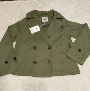 Gabardina corta Free Assembly para mujer XS verde sarga de algodón relajada CAJA nueva - Imagen 1 de 10