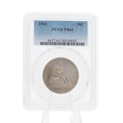 1863 Liberty Seated Half Dollar Proof 90% Fine Silver Coin PCGS PR61 - Image 1 of 4
