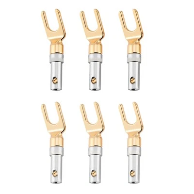6 Pcs Gold Plated 4Mm Banana U Fork Y Spade Plug Speaker Wire Connector Scre HLF - Image 1 of 4