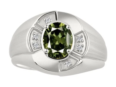 ANILLO RYLOS ORO BLANCO 14K ZAFIRO VERDE Y DIAMANTES PIEDRA DE NACIMIENTO TALLA 8-13 Foto 1 de 4