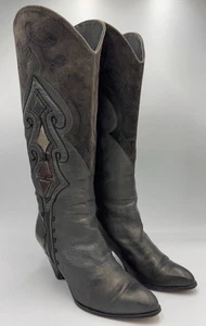 Vero Cuoio 17.25” Leather Boots Heels Womens 39.5 Brown Gray - Picture 1 of 15