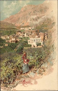 Litho Capri Neapel Campania, Ortspanorama, Frau mit Krug auf dem Kopf - 10142796 - Picture 1 of 2