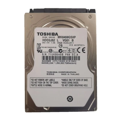 Toshiba 640GB MK6459GSXP 5400 RPM SATA 2.5" Laptop HDD Hard Drive -9.5mm - Image 1 of 3