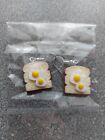 New Pair of heart-shaped 2 fried eggs on toast plastic novelty earrings