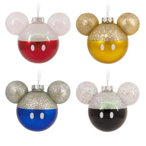 Hallmark Disney Mickey Mouse kultige Ohren Glas Weihnachtsschmuck 4er Set ~ - Bild 1 von 6