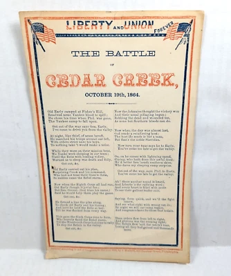 Civil War Liberty and Union Forever The Battle of Cedar Creek Song Sheet 1864 - Image 1 of 4