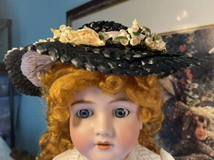 Antique French & German Doll Raffia Hat 1900’s 24” To 29” - Picture 1 of 22